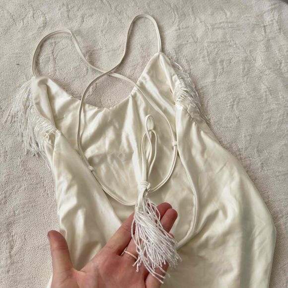 Free People Devon Windsor Fringe Halter Tie Back Off-White Swimsuit XS - Picture 7 of 12